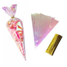WACCOMT Pack 50pcs Triangle Sweet Cone Bags with Twist Ties Clear Cellophane Treat Bag Sweet Cones Bags for Snack Candy Cookies Popcorn Baking
