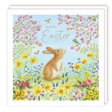 Tracks Publishing Female Pack of 5 Easter Greeting Cards for Women/Girls - Spring Flowers & Rabbit with Gold Foil - Eco-Friendly and Recyclable