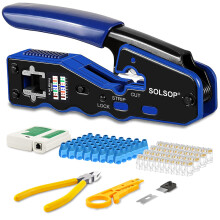 RJ45 Crimp Tool for CAT6, Pass Through Ethernet Crimping Tool Kit with Network Cable Tester, 50 Connectors, 50 Boots, Wire Stripper & Cutter