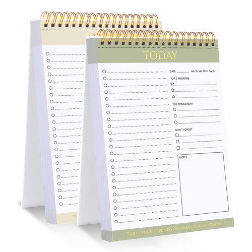 Thboxes 2 Pack To Do List Notepad, Undated Daily Planner Notebook A5 Spiral 104 Sheets Task Planner with Schedule Checklist for Work School Home