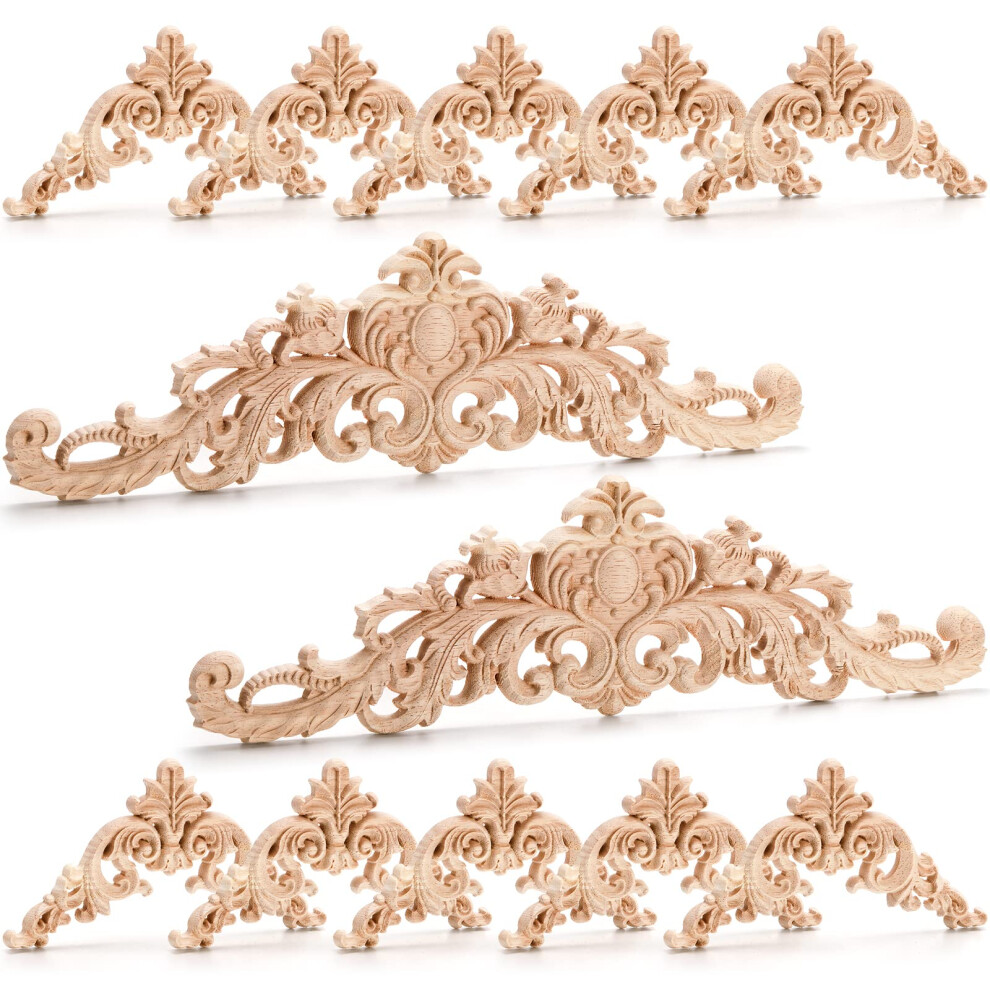 Coloch 12 Pieces Wood Appliques Onlays, Decorative Wooden Applique Trim Carved Unpainted Diy Onlay For Bed, Door, Cabinet, Dresser, Wardrobe 5051226890772