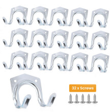 onesto 16 Pcs Tool Hook Set – Heavy Duty Galvanised Steel Garage Hooks with Fixing Screws – Ideal for Hanging Garden Tools, Shovels, Brooms & More