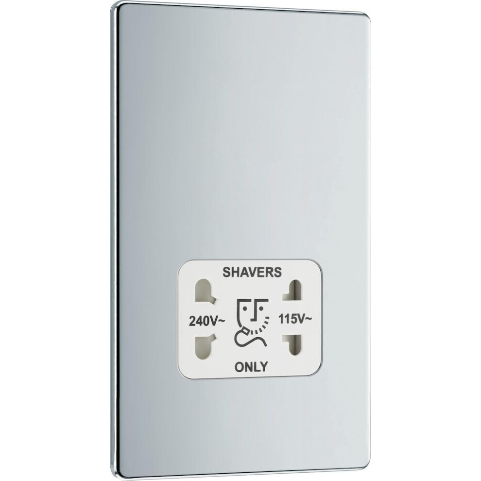 Bg Electrical Dual Voltage Shaver Plug Socket, Electric Toothbrush Charger Socket For Bathrooms, Screwless Front Plate, Premium Flatplate, 2-Pin 5051226951398