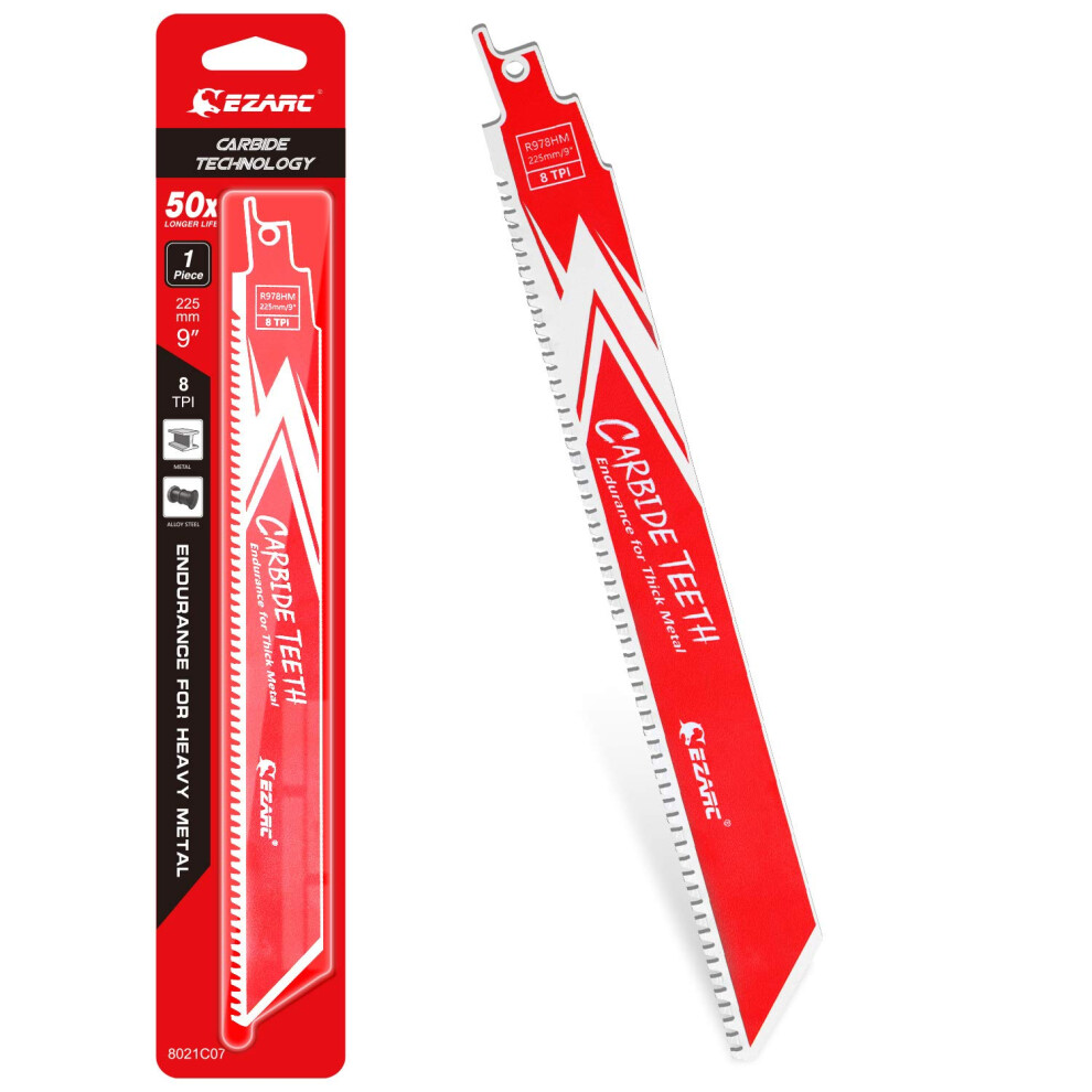 Ezarc Carbide Reciprocating Saw Accessory Sawzall Attachment R978hm Endurance For Thick Metal, Cast Iron, Alloy Steel 225Mm 8Tpi, 1-Pack 5051226931383