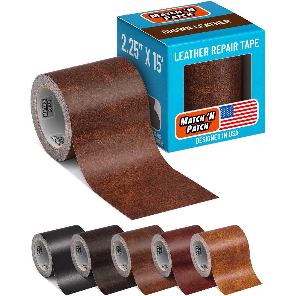 Match 'N Patch Leather Repair Tape - Realistic Printed Leather Pattern For Vinyl, & Synthetic Repairs, Conceal Rips, Scratches, And Tears 5051226952746