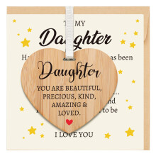 Welsky Daughter Birthday Cards with Envelope, Wedding Graduation Card Gifts for Daughter with Wooden Heart Plaque, Christmas Mothers Day Easter Birth