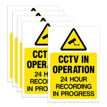 5 PCS CCTV Camera Warning Sign Stickers, CCTV in Operation Sign, CCTV Camera Security Self Adhesive Reverse Window Sticker Signs for Indoor/Outdoor