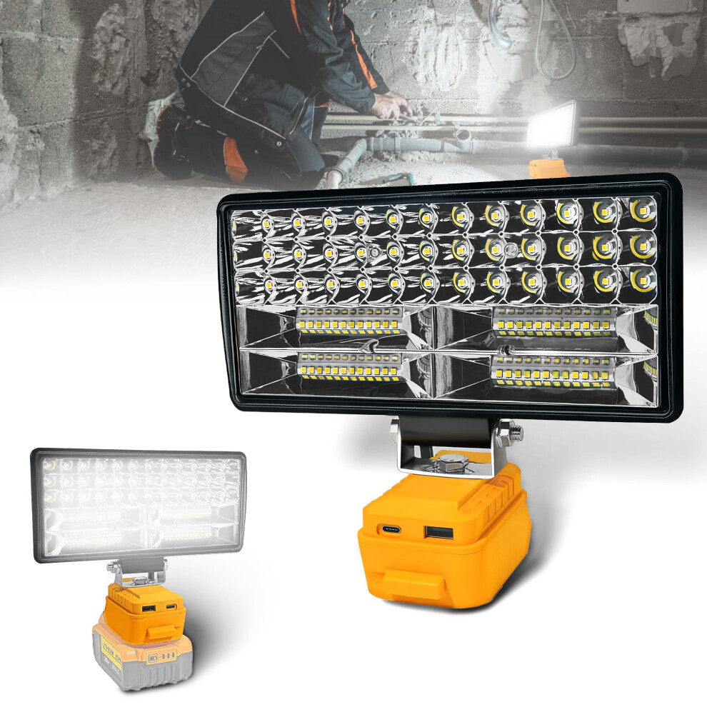 Cordless Led Work Light For Dewalt 18V Battery, Portable Flashlight Lamp, 90W 6800Lm Spotlight Jobsite Flood Light With Type C & Usb Port For 5051226923531