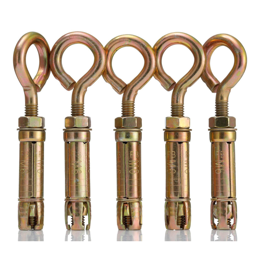 Yoiyee M6 Eye Anchor Bolts - Heavy-Duty Sleeve Anchors And Expansion Bolts For Concrete, Brick And Stone - Pack Of 5 5051226891496
