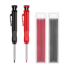 Zenfony 2Pcs Mechanical Carpenter Pencil with 14 Refills 2 Colours, Long Nose Tip Solid Metal Pencil, Built-In Sharpener