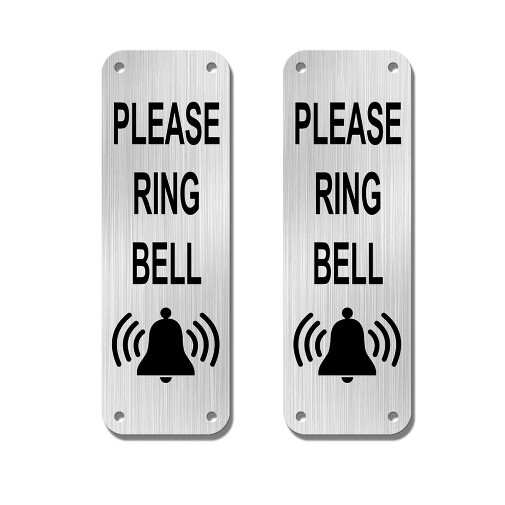 2Pcs Please Ring The Bell Door Sign, 155Cm Aluminum Doorbell Sign With Self-Adhesive & Pre-Drilled Holes, Durable Rustproof Ring Doorbell Plaque 5051226898785