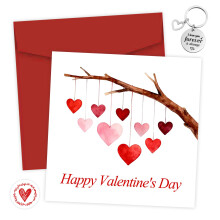 Valentines Card for Him Her Happy Valentines Day Card with Red Envelope Keyring and Heart Sticker Valentines Gifts for Girlfriend Boyfriend Husband