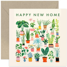 Old English Co. Stylish Happy New Home Card - House Plants Artwork Housewarming Card for Couple - Cute Congratulations New Home Card for Her Him