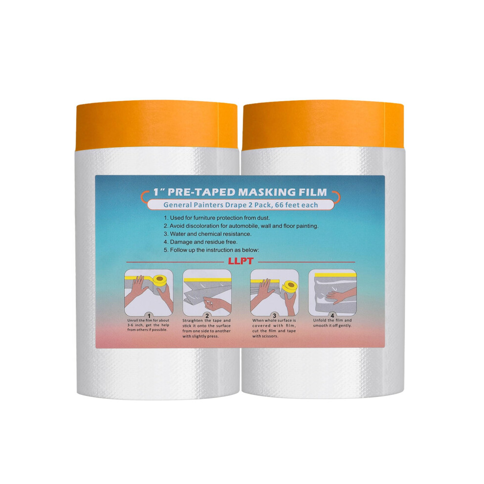 Llpt Tape And Drape Pre-Taped Masking Film | 2-Pack | 140Cm(Unfolded) X 20M | Versatile Painter's Plastic Dust Sheets 5051226891212