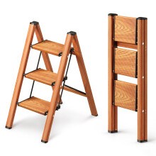 GameGem 3 Step Ladder, Folding Step Stool with Anti-Slip Wide Pedal, Aluminum Material Lightweight yet Sturdy, 150KG Load