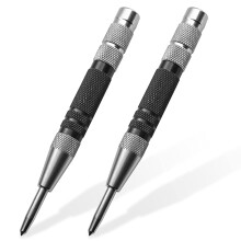 2 Pcs Black Automatic Center Punch, Steel Adjustable One-Handed Spring Impact Loaded Center Hole Punch