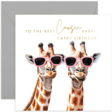 Old English Co. Fun Birthday Cards for Cousin - Best Cousin Ever Card - Giraffe Pink Sunglasses Couple Design - Happy Birthday Card from Cousin