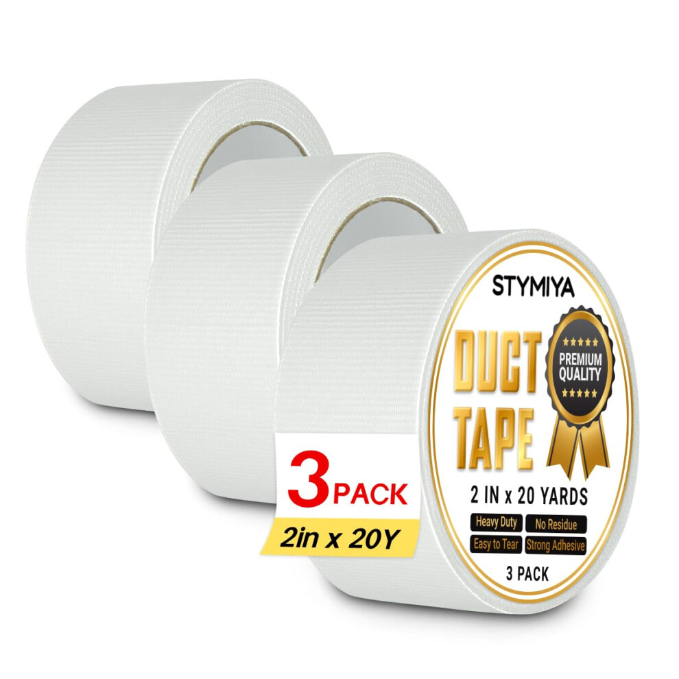 White Duct Tape Heavy Duty: 3 Rolls 2Inch X 20Yd Wide Waterproof Outdoor - Strong Adhesive Weather Tapes Repair Bulk Duck 5051226891243