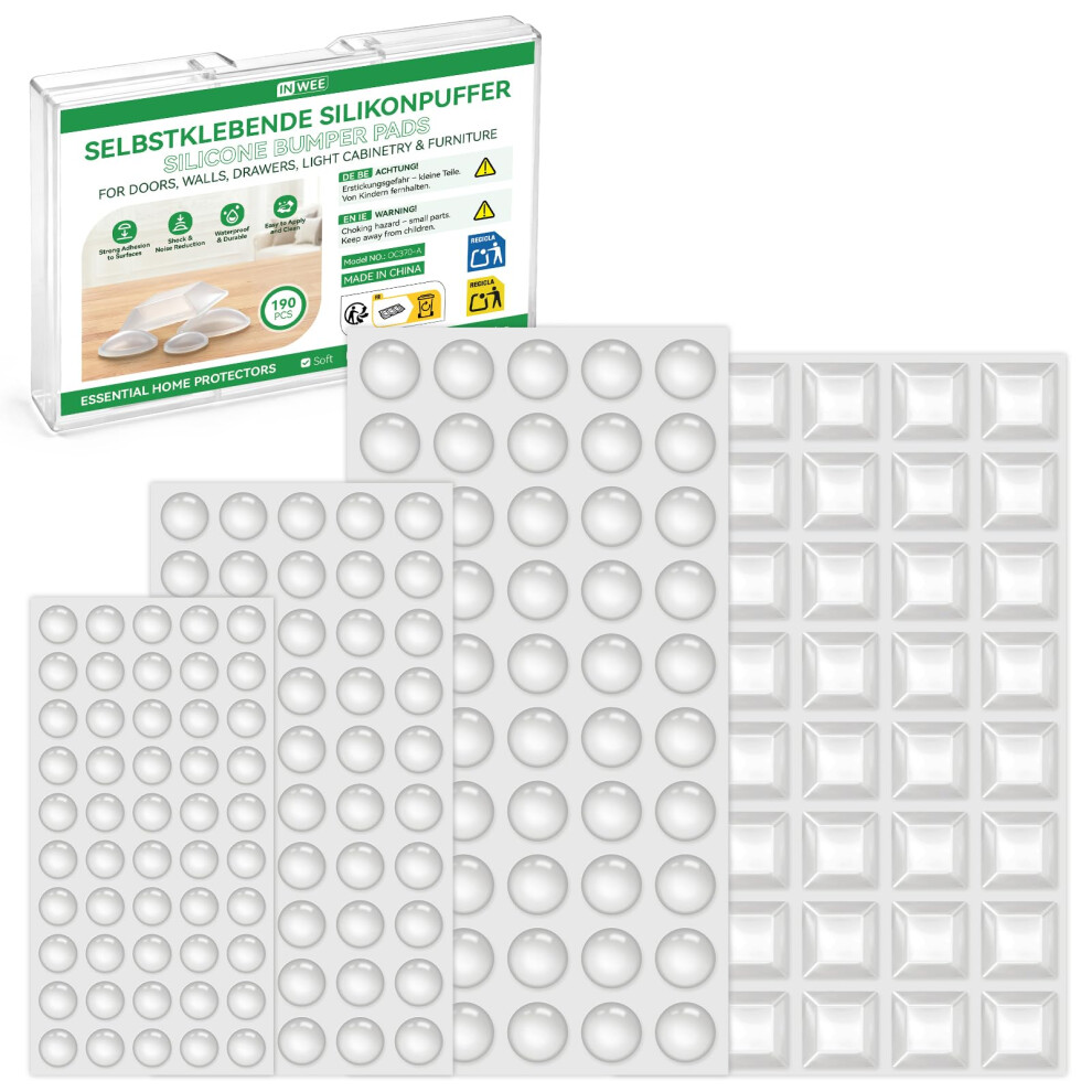 Inwee 190 Pcs Silicone Bumpers Self Adhesive, Clear Rubber Feet Furniture Buffer Pads 5051226988011