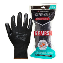 Blackrock Pack of 6 Super Grip Work Gloves, Black Nitrile, Men and Women, Roofing, Warehouse, Thin, DIY, Gardening, Outdoor, Safety Work Gloves