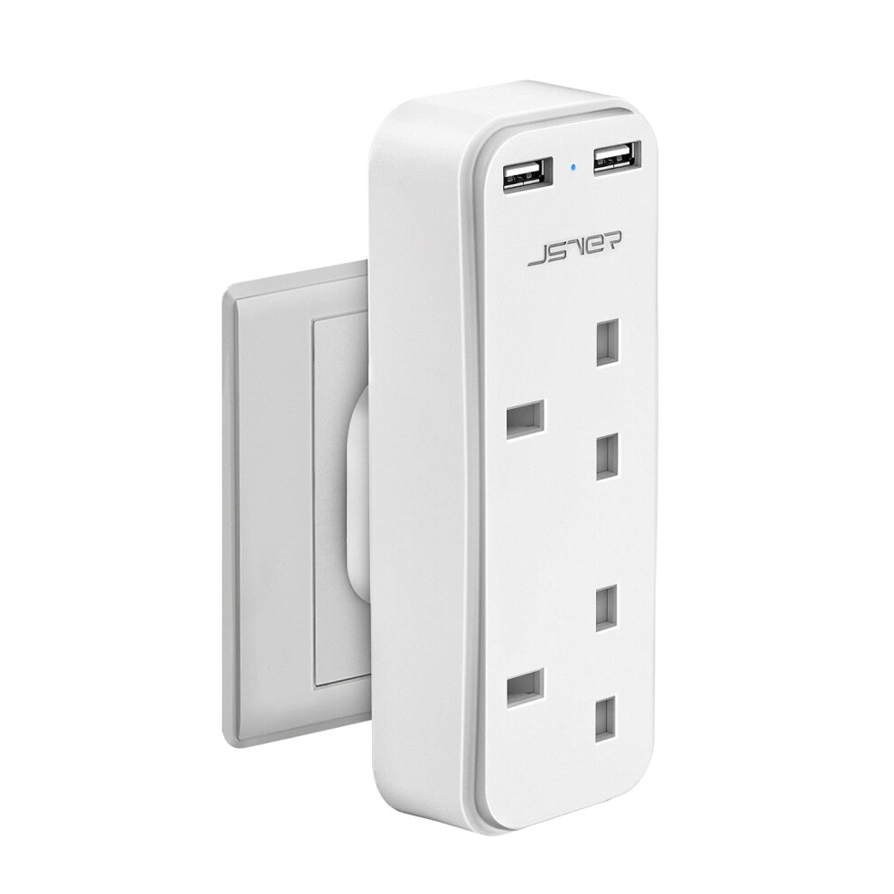Double Plug Adaptor With 2 Usb, Jsver Mini 2 Way Plugs Extension Sockets With Usb Ports(5V/2.4A) Wall Charger Adapter 5051226931581