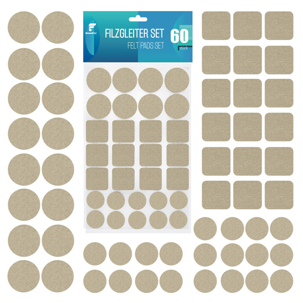 Shinfly Felt Furniture Pads 60 Pcs, Furniture Feet Floor Protect, Beige, Self-Adhesive Pads For Chair Leg 5051226894480