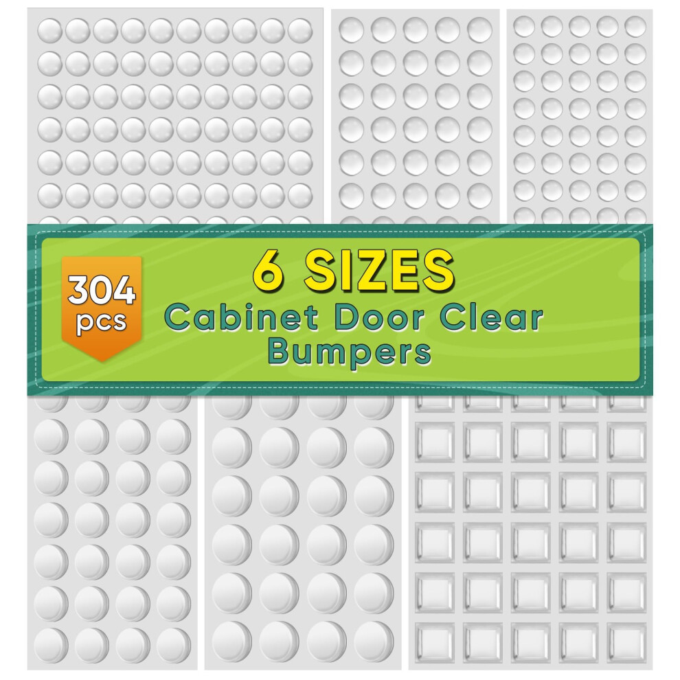 304 Pieces Clear Rubber Feet Bumper Pads, Buffer Pads Adhesive Rubber Feet, 6 Size Cabinet Door Bumpers - Round, Hemispherical, Square Noise-Dampenin 5005870656291