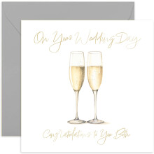Champagne Wedding Day Card for Couple - Mr and Mrs Wedding Champagne Glass Flutes Greeting Card Design - Just Married Card for Friends and Family