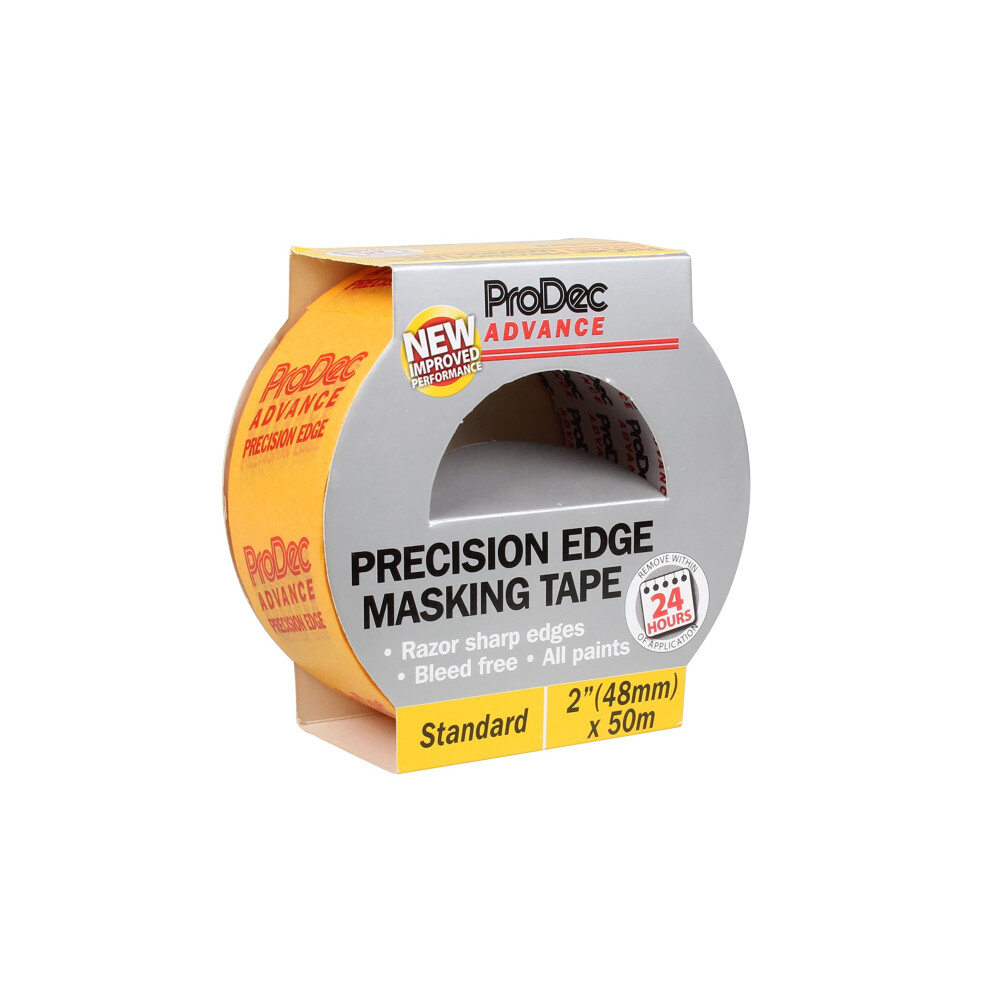 Prodec Advance 48Mm (2 Inch) X 50M Precision Edge Multi Surface Painters Masking Tape For Razor Sharp Lines With No Paint Bleed For Indoor Painting 5051226910920