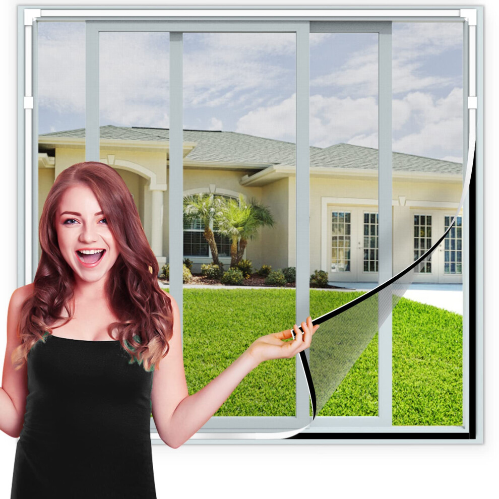 Magnetic Fly Screen Window Adjustable Diy Max 120X110cm Fiberglass Screen Mesh Fits Any Size Smaller With White Window Frames And Grey Mesh 5051226902857