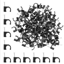LAMXD Round Black Cable Clips, for Cables 10mm, Box of 100, Skirting Wire Nail Clips, Cable Tacks for Ethernet, Electrical Cables, Wires