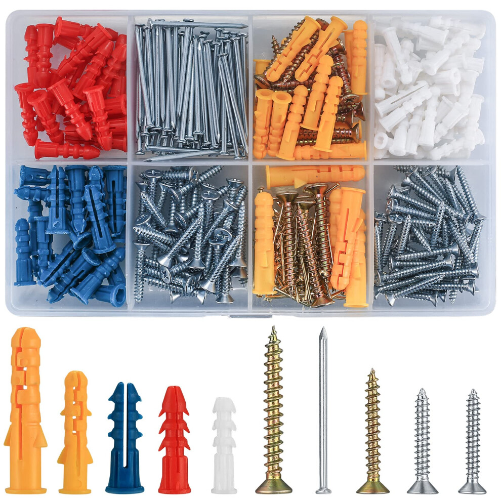 360 Pcs Plasterboard Screws And Wall Plugs And Nails Set,Assorted Masonry Brick Concrete Wall Plasterboard Fixings 5051226979552