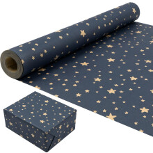 Gift Wrapping Paper Roll for Birthday: Blue Wrapping Paper with Star Design Recyclable Kraft Wrapping Paper 43cm x 15M