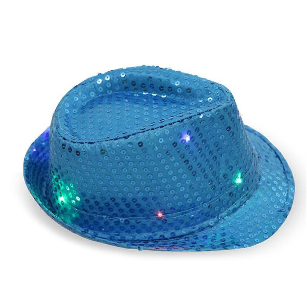(Lake Blue) LED Fedora Hat Jazz Hats Sequin Party Hats Top Hat For Party Costumeblack-image
