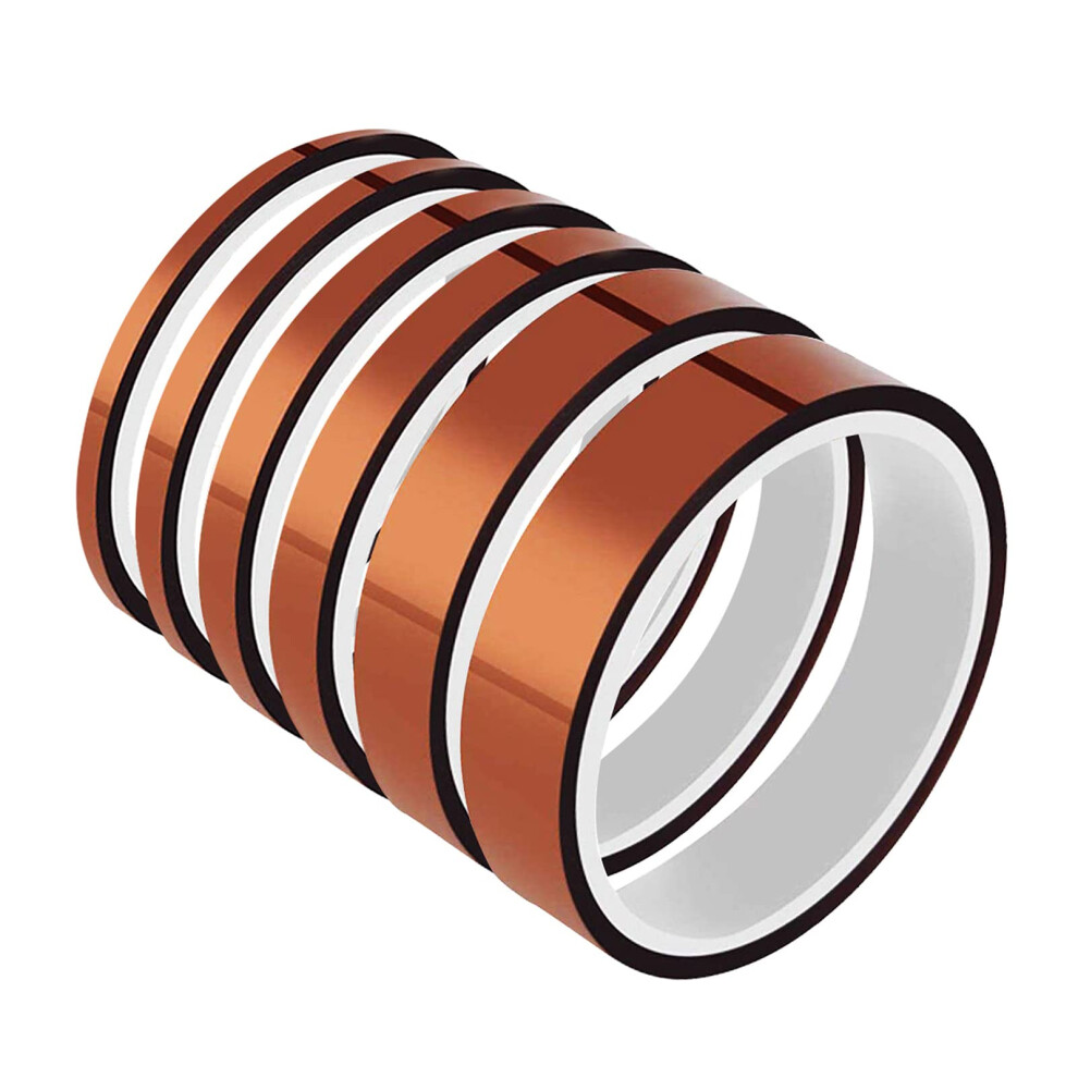 Ytbubor 6 Roll 10M High Temp Tapes Polyimide Film Adhesive Tape Multi-Width 0.4/0.6/0.8/1/1.2/2Cm, Worked Well For Masking, Soldering, Powder Coating 5051226971426