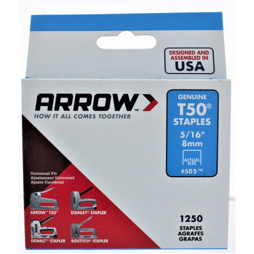 Arrow Arrow T50 Staples 8mm (1250) Heavy Duty Stapling Tools Hardware Workshop Diy