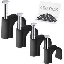 400pcs Cable Nail Clips with Storage Box, 4 Size(4mm 6mm 8mm 10mm) Durable Round Nails Cable Clips, Wire Tidy Clips Pins Cable Tacks for Ethernet