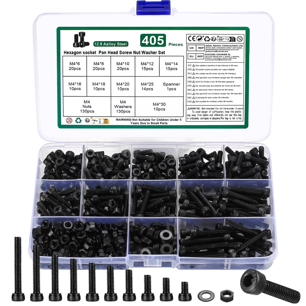 M4 Nuts And Bolts Set, 405 Pcs Hexagon Socket Head Cap, Hex Socket Cap Head Screws 5051226903946