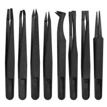 QINREN 8Pcs Anti-static Plastic Tweezers Set, Multifunctional Precision Tweezers Set - Slant Flat Tip, Pointy/Curved Tips for Electronics