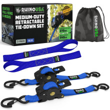 Rhino USA Retractable Ratchet Straps (2-Pack) - 2.5cm x 3m (540kg Break Strength) - Medium Duty Auto Self-Retracting Tie Down Straps for Truck