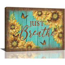Quadro decorativo de girassol 'Apenas Respire' - Impressão em tela 40x30cm