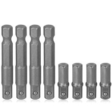 8 Pcs 1/4 Hex to 1/4 Socket Adapter, Hex to Square Socket Bit Adapter Extension Sockets Driver Bits Impact Power Tool Replacement Part Adapters for