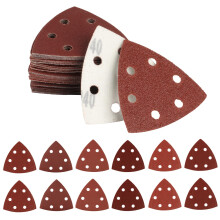 60 Pieces Sanding Discs Pads, 6 Holes Hook and Loop Sandpaper, Triangle Sanding Sheets