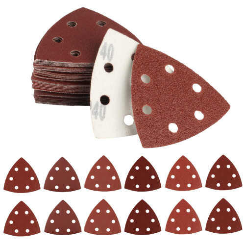 60 Pieces Sanding Discs Pads, 6 Holes Hook and Loop Sandpaper, Triangle Sanding Sheets