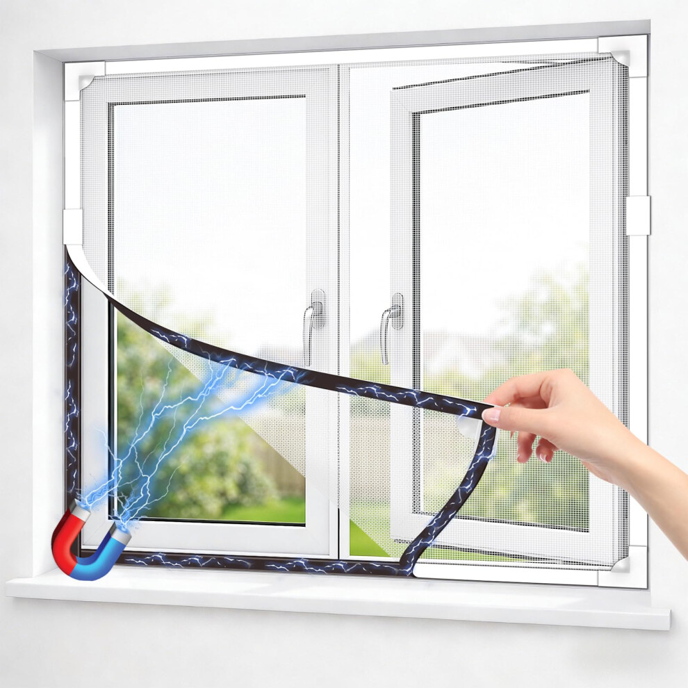 Owyr Magnetic Fly Screens For Windows Fit Max 151X180cm, Adjustable Diy Fiberglass Window Netting For Insects 5051227853943