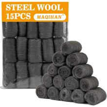 Steel Wool Pads 0000 5.8oz -15PCS Steel Wool Roll Glass Wood Fabric Metal Extra Fine Polishing Chrome Glass Polishing Pads Wool Steelwool Mice Contro