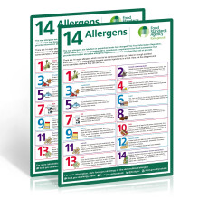 14 Food Allergens Poster 2 Pack – A4 Self-Adhesive Vinyl Sign (297x210mm), Waterproof Oil-Resistant UV Printed