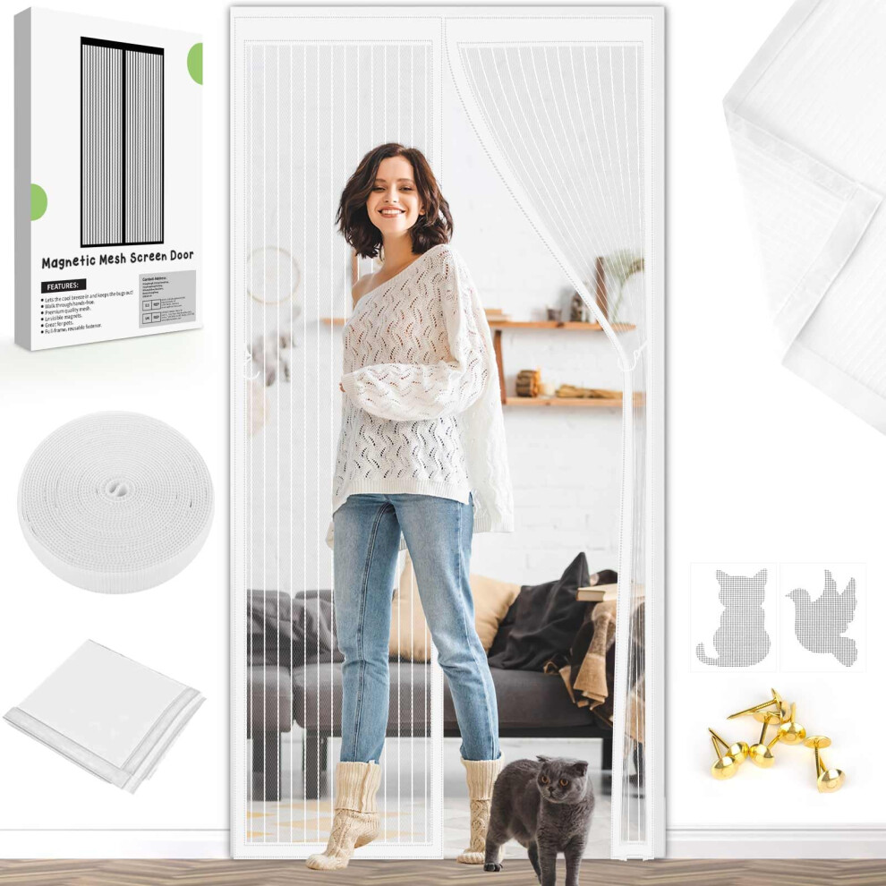 Magnetic Fly Screen Door Curtain - Fly Curtains 80X200cm For Doors With Powerful Magnets And Full Frame Magic Tape, Fly Nets For Door Without Drillin 3751629655696
