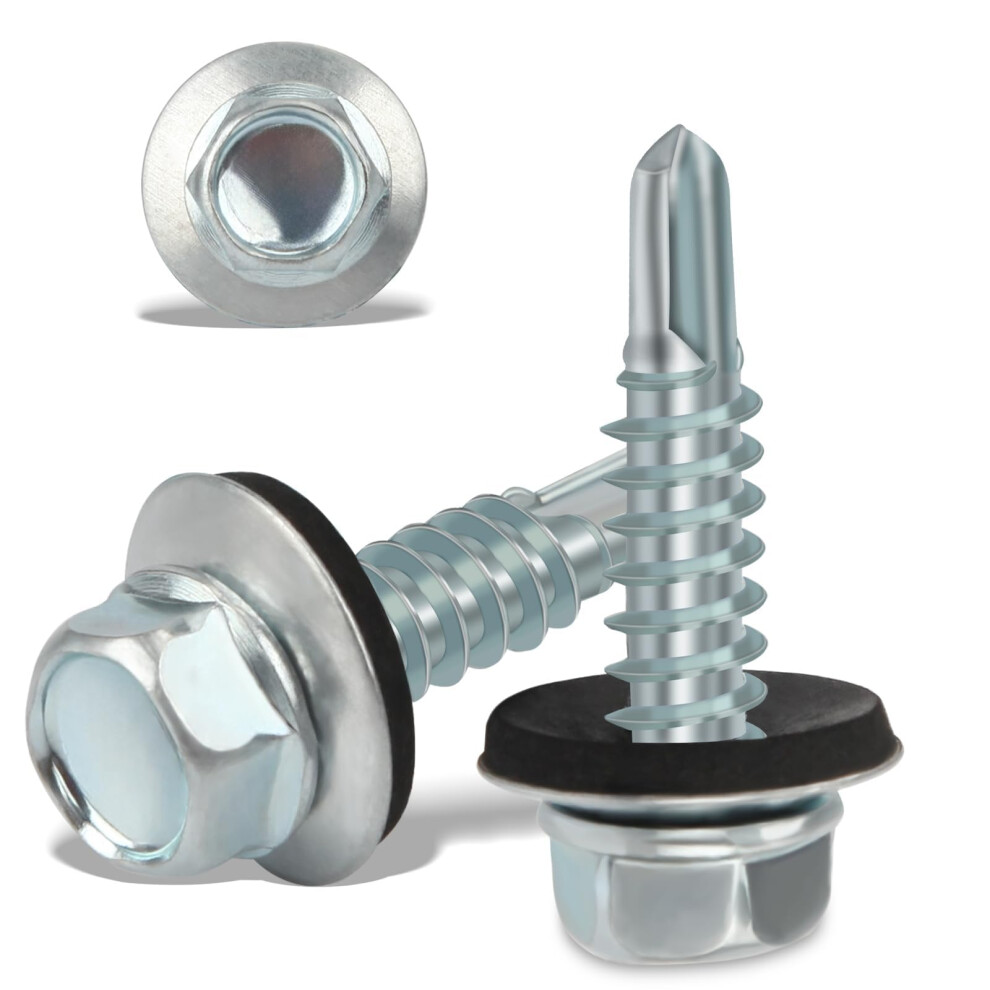 100Pcs Roofing Screws With Rubber Washers 4.8X19mm Hex Head Self Tapping Screws Tech Screw For Metal Zinc Plated Corrugated Roofing Cladding Steel 5051226890659