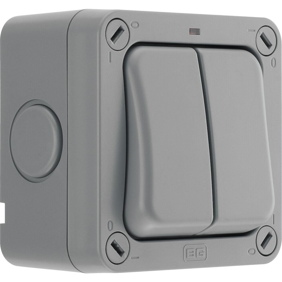 Bg Electrical Outdoor Double Switch With Led Indicator, Weatherproof, Grey, Nexus Storm, 2-Way, 20A, Ip66 Rated, Wp42 5051226894923